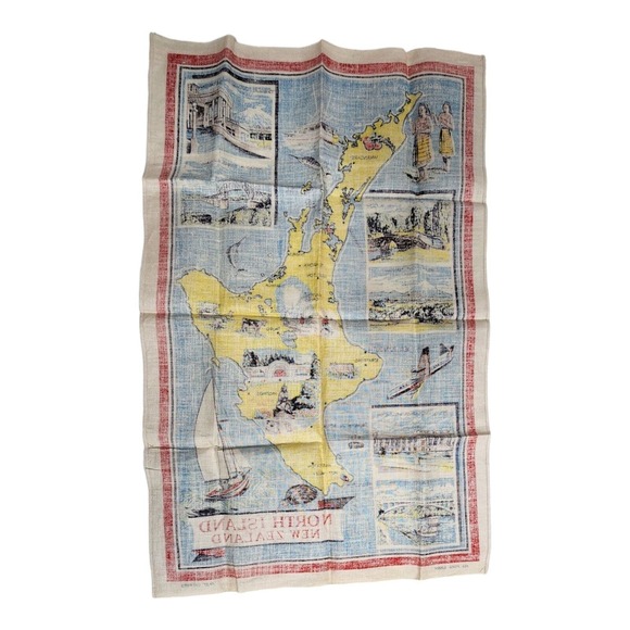 Pure Linen Fast Colours Kitchen Tea Towel New Zealand North Island Map 31x20 - Picture 2 of 16